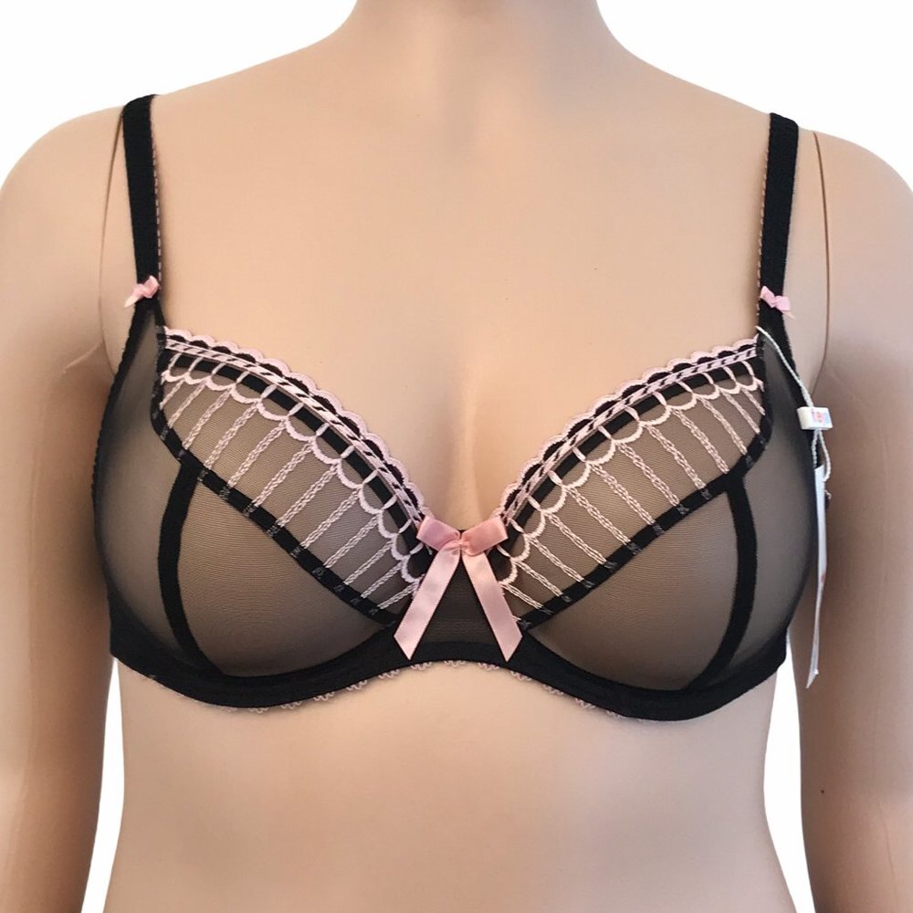Freya Arabella Sheer Unlined Plunge Underwire Bra Black Full Bust 32I (UK 32G)